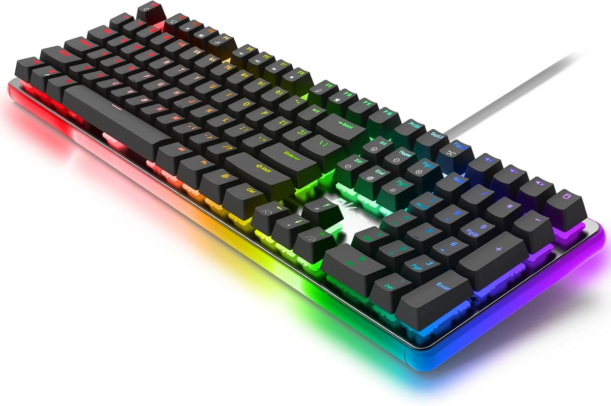 Wired Mechanical Keyboard, RGB Backlit, Full Size 108 Key, Brown Switch Black O130098