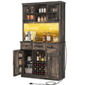 72" Dark Rustic Oak Coffee Bar Cabinet with Storage Shelves and 3 Drawers I517