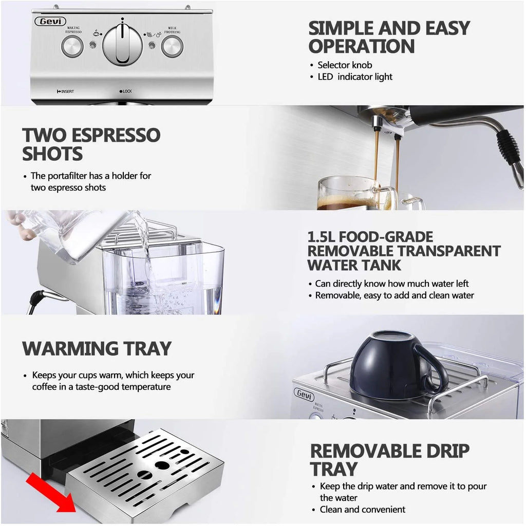 Silver Stainless Steel 15 Bar Espresso Machine N12340