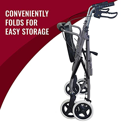 Burgundy Rollator Walker with Extra Wide Seat and Backrest B7043
