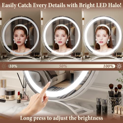 17"x15" LED Lighted Makeup Mirror with Touch Sensor 3-Color Lighting Y2061