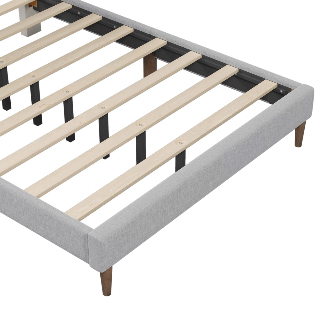 Queen Size Gray Linen Upholstered Platform Bed Frame with Tufted Headboard K480849