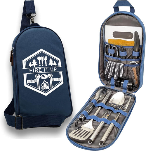 13 PC Stainless Steel Grilling Camping Cooking Utensils Set with Carrying Bag L73375