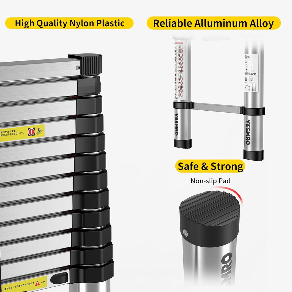 Telescoping Ladder 12.5ft, Aluminum Collapsible, Heavy Duty 330lbs, Non-Slip B89863
