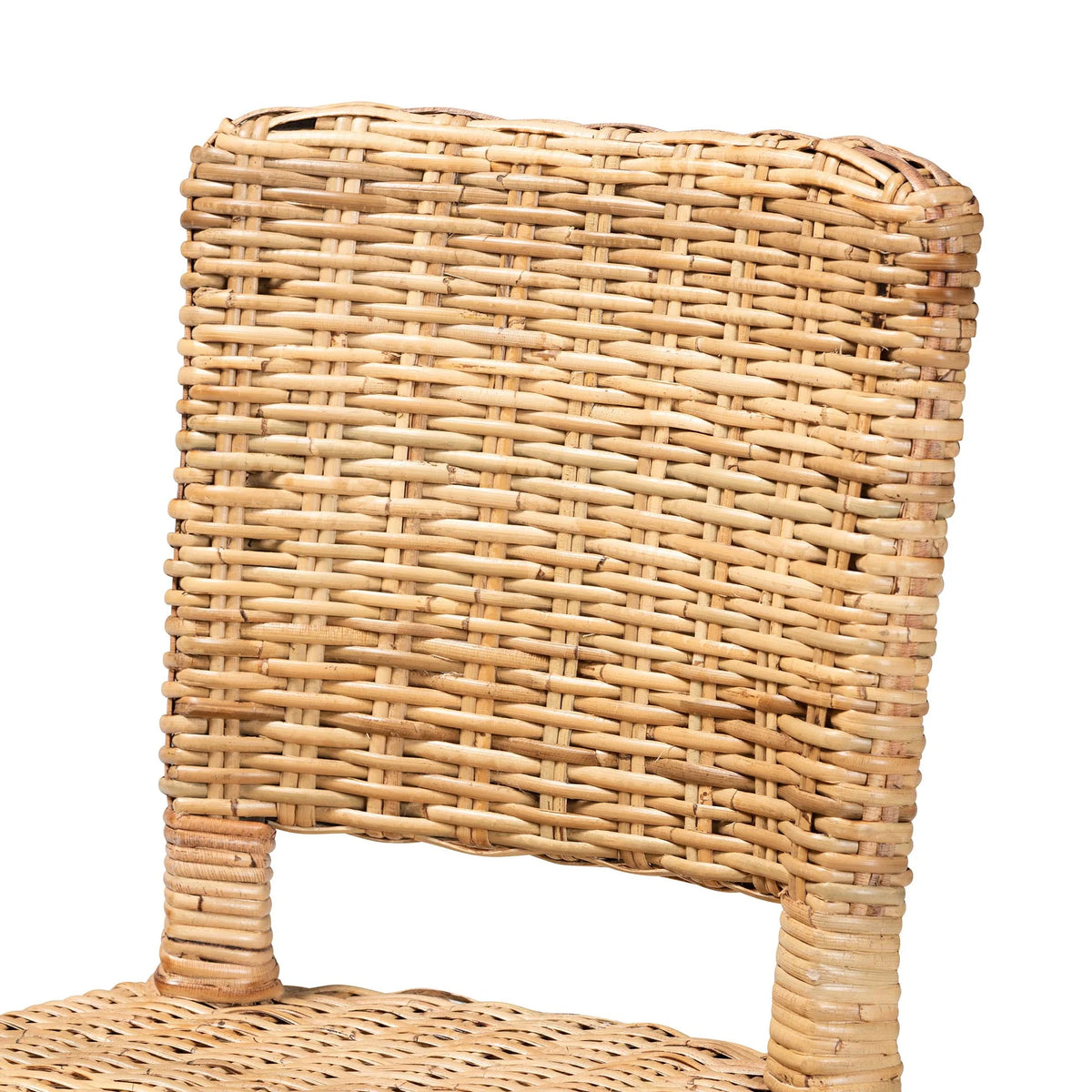 Dark Brown Wood and Natural Rattan 2-Piece Dining Chair Set O511