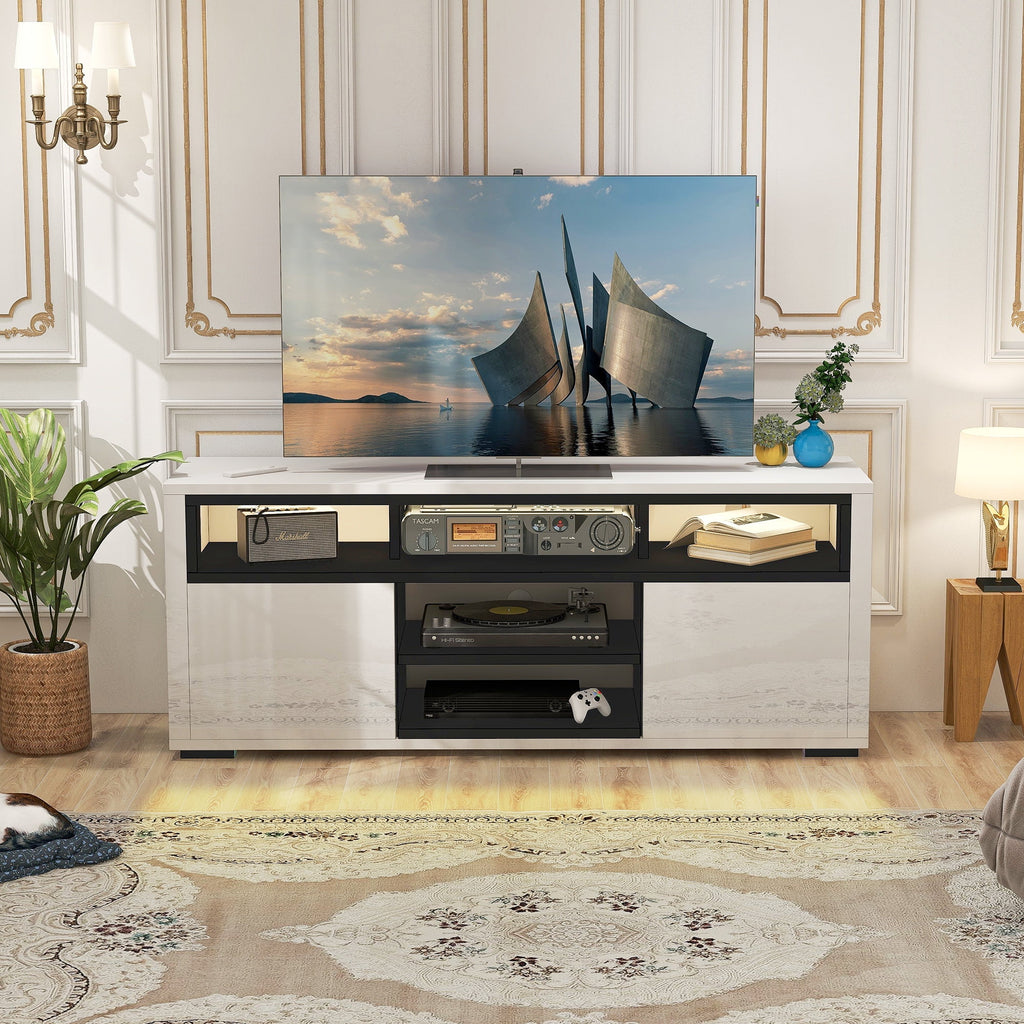 White High Gloss TV Stand with LED Lights B6082