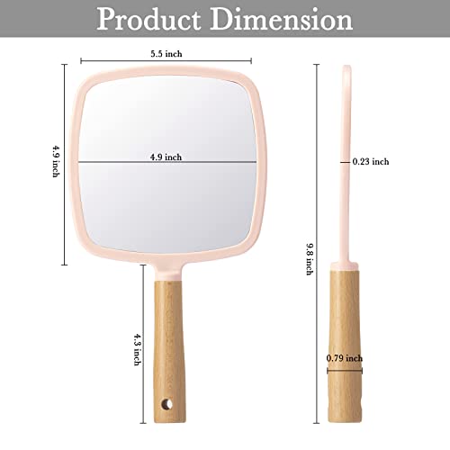 Hand Held Wood Mirror with Handle S9585