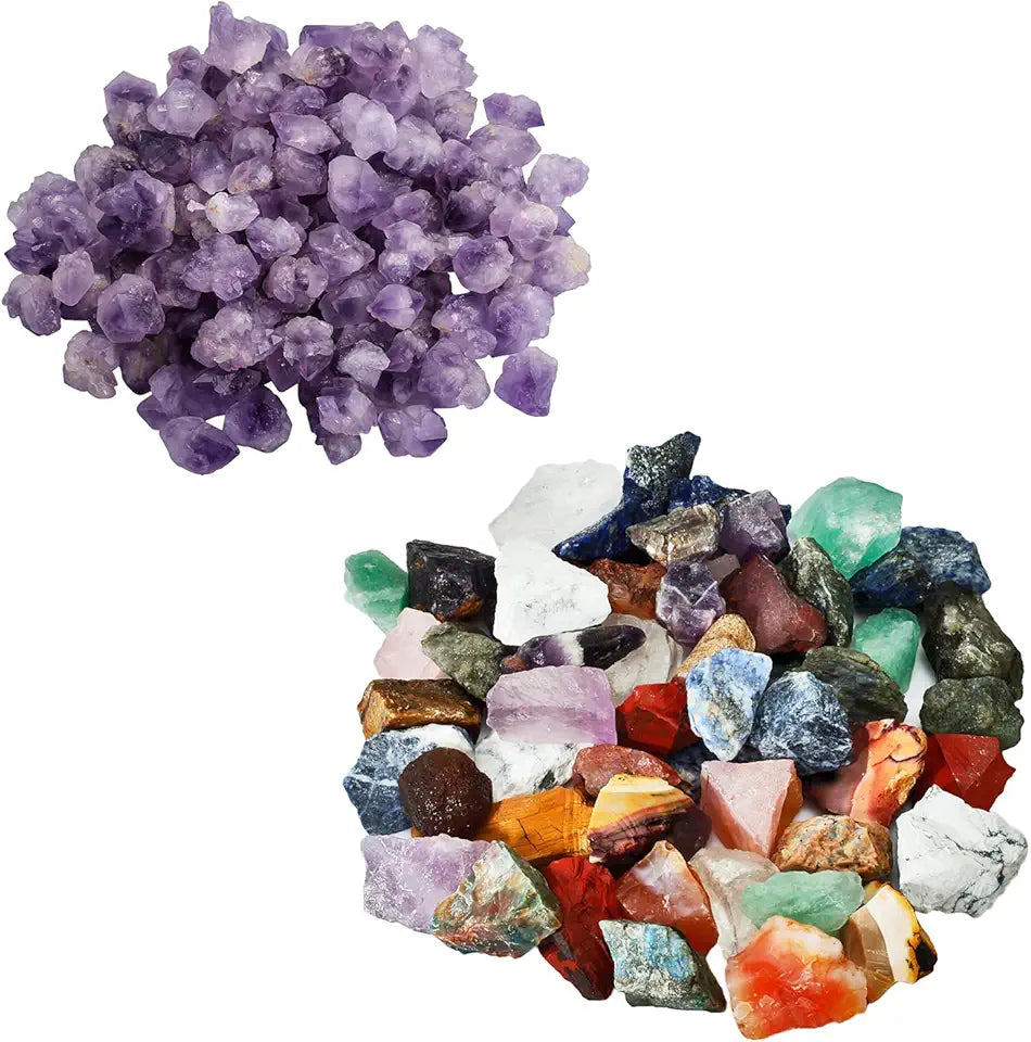 Pack of 2 Natural Irregular Raw Stones, Amethyst & Assorted Rock Crystals Y900537