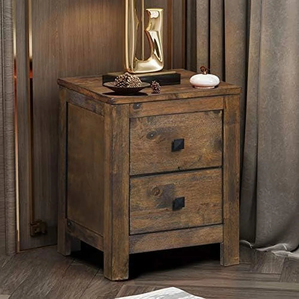 Rustic Wooden Nightstand with 2 Sliding Drawers Y1299