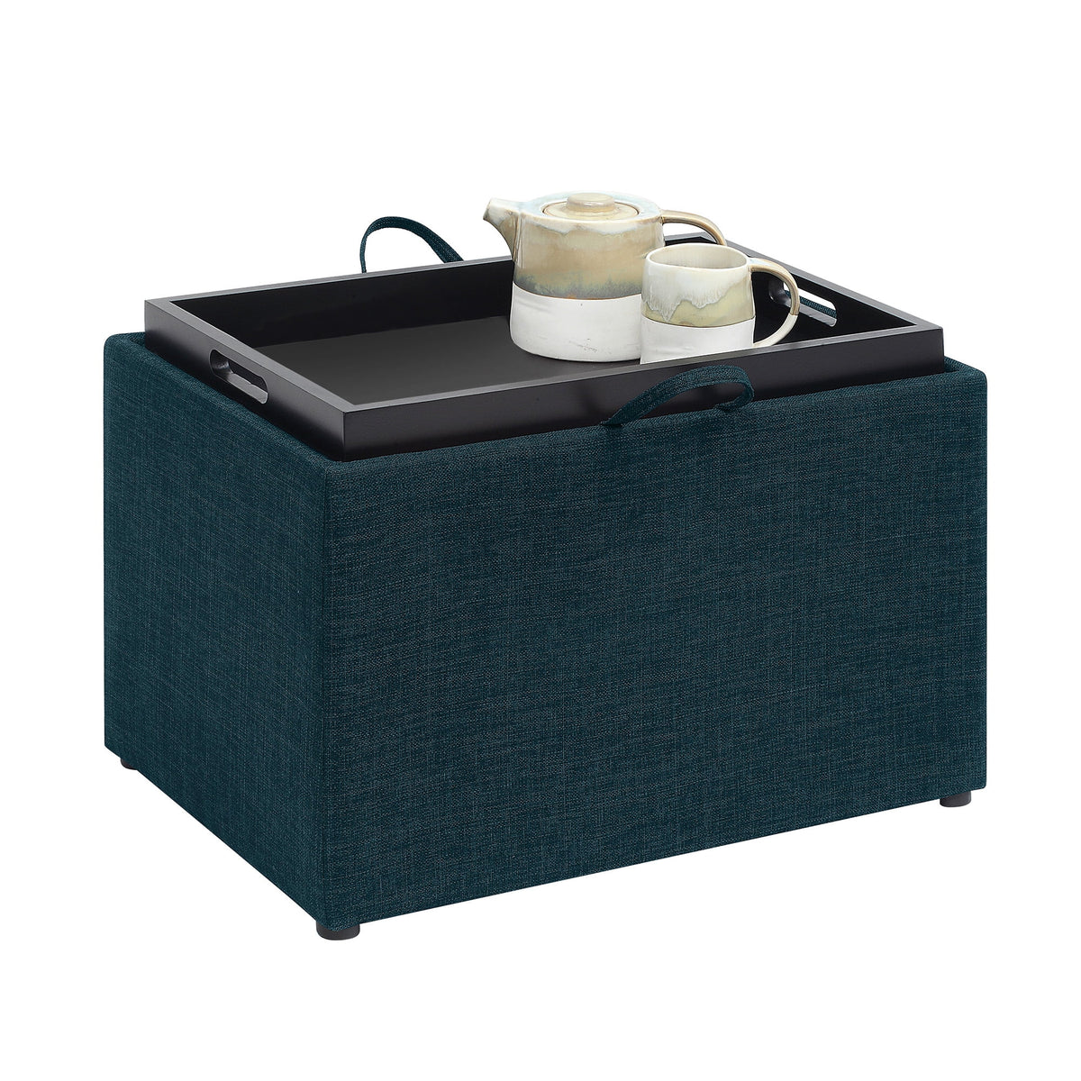 Dark Blue Fabric Storage Ottoman with Reversible Tray Q4029