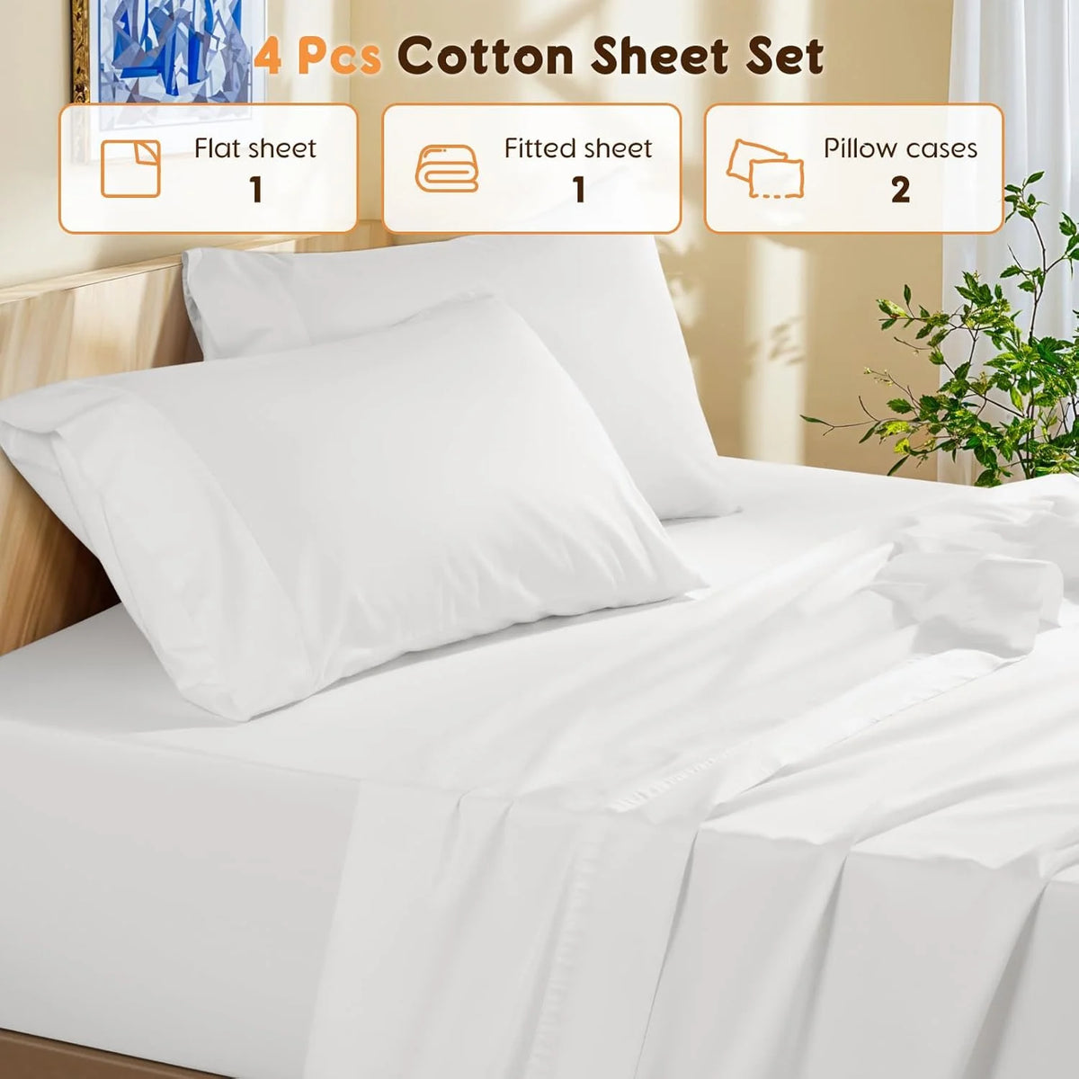 Queen Size 600 Thread Count 4 Piece Cotton Sheets Set Z994880