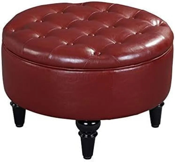 Faux Leather Round Ottoman with Tray Top S16252