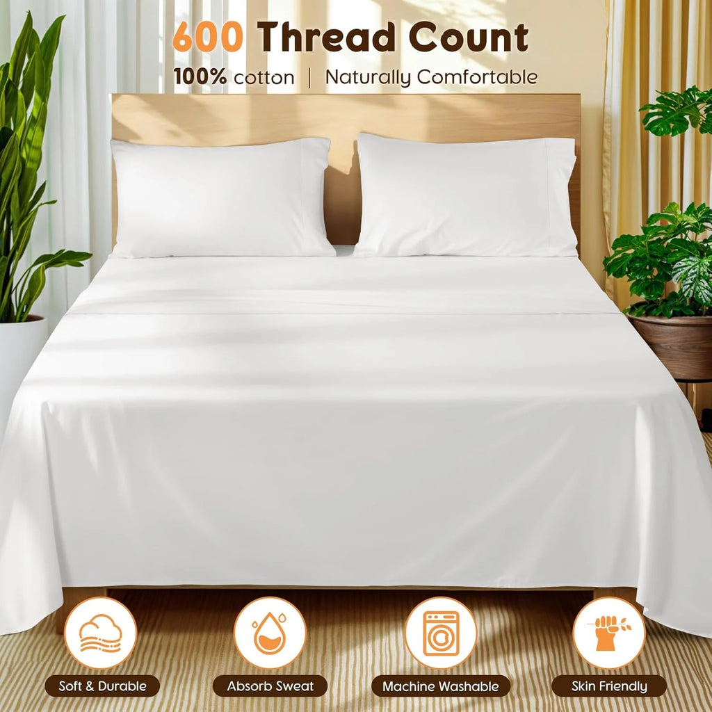 Queen Size 600 Thread Count 4 Piece Cotton Sheets Set Z994880