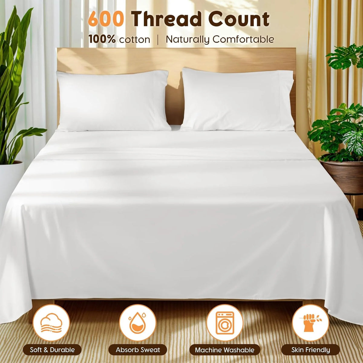 Queen Size 600 Thread Count 4 Piece Cotton Sheets Set Z994880