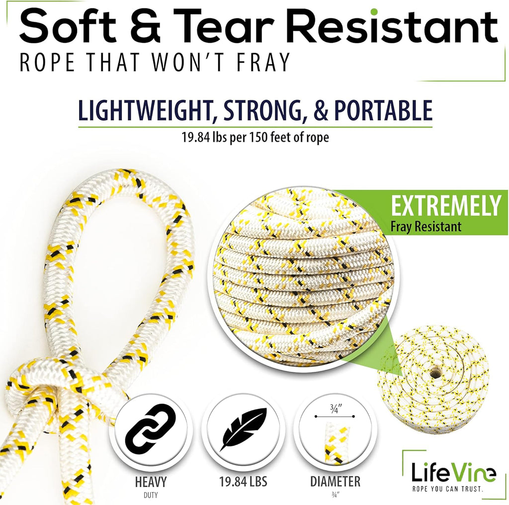 Static Rope, 3/4 Inch Diameter, 150 Foot, Double Braided S641