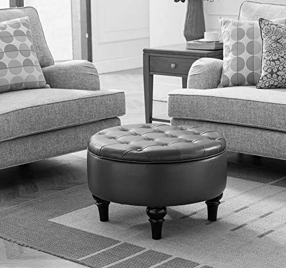Faux Leather Round Ottoman with Tray Top S16252