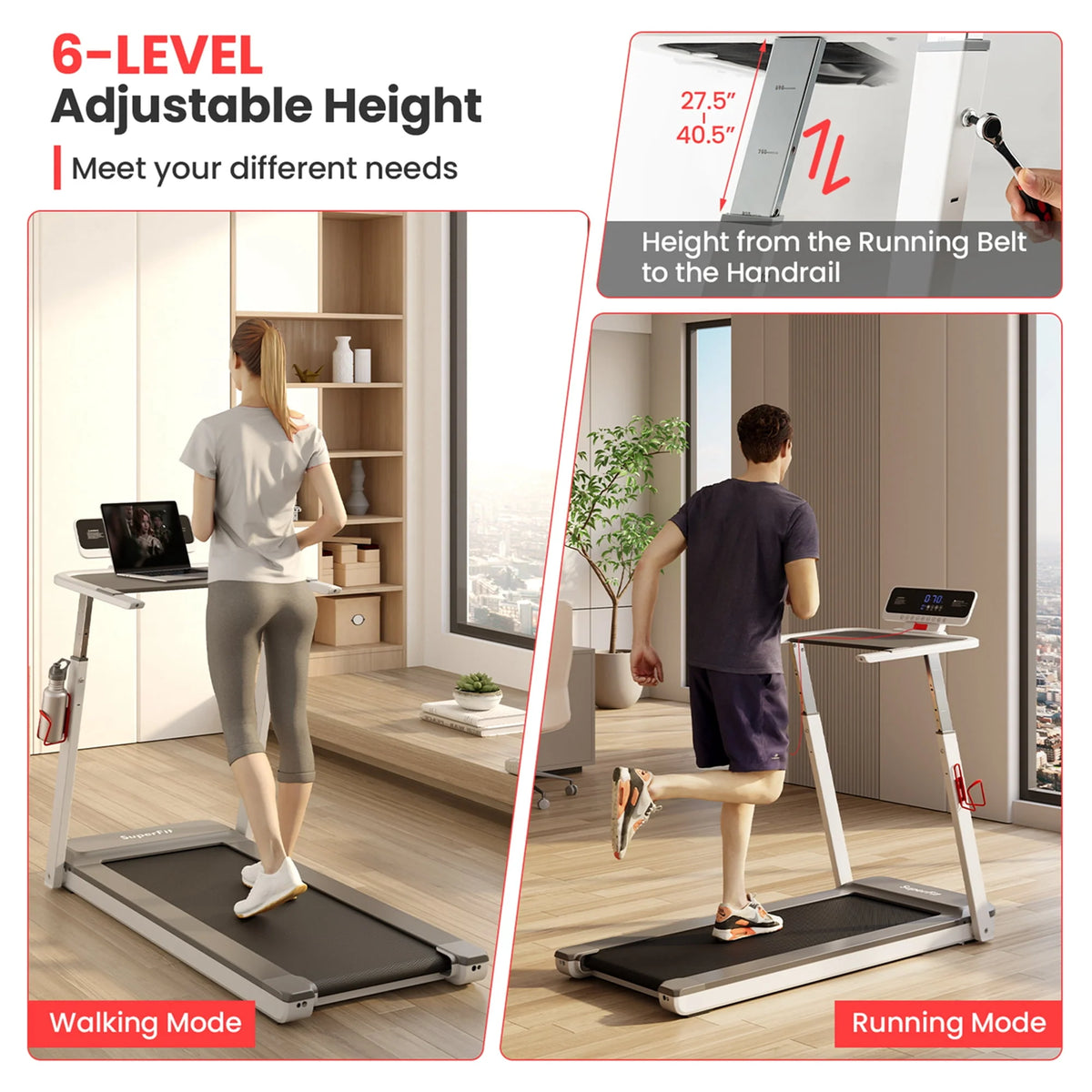 Folding Treadmill Adjustable Height Black C646524