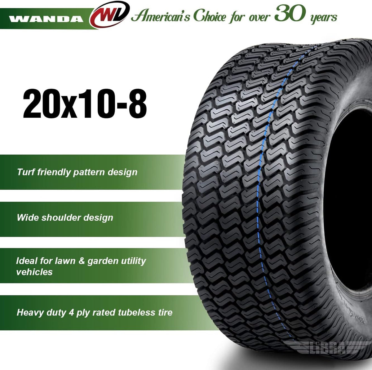 20x10-8 4 Ply Turf Tires Set 2 P624