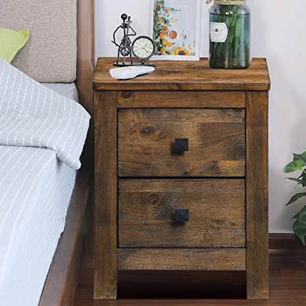 Rustic Wooden Nightstand with 2 Sliding Drawers Y1299