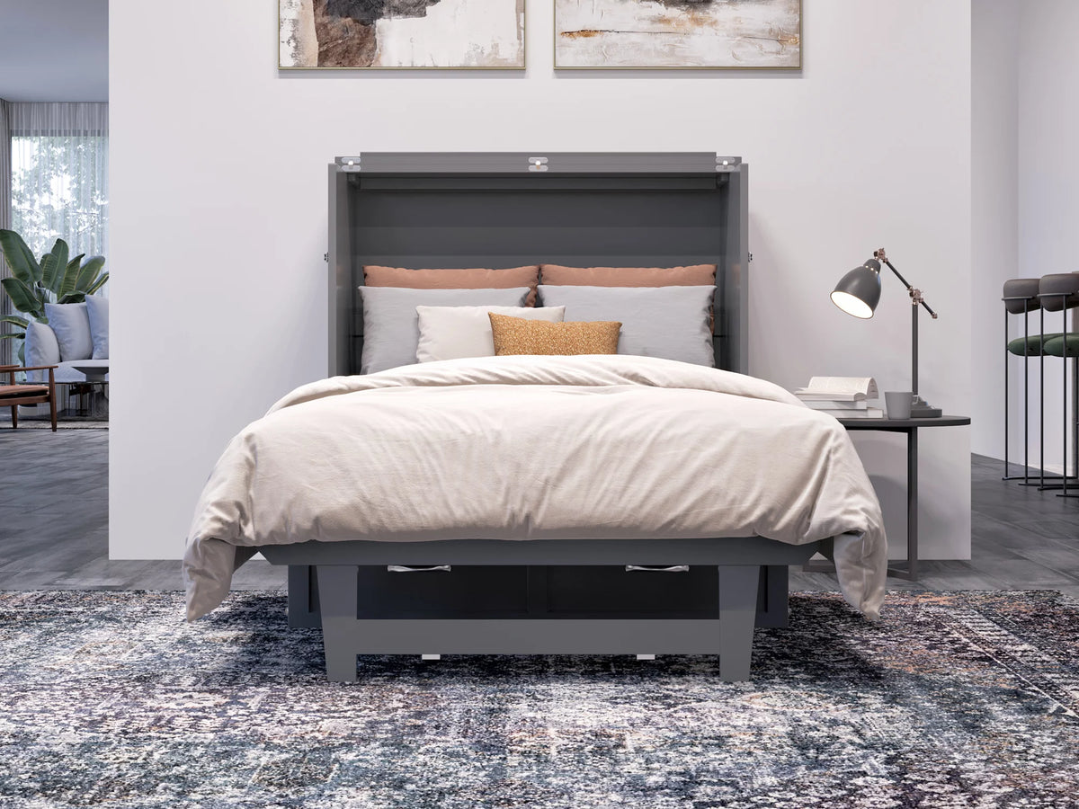 Twin XL Solid Wood Murphy Bed Chest with Mattress, Drawer & Charger, Grey C1757