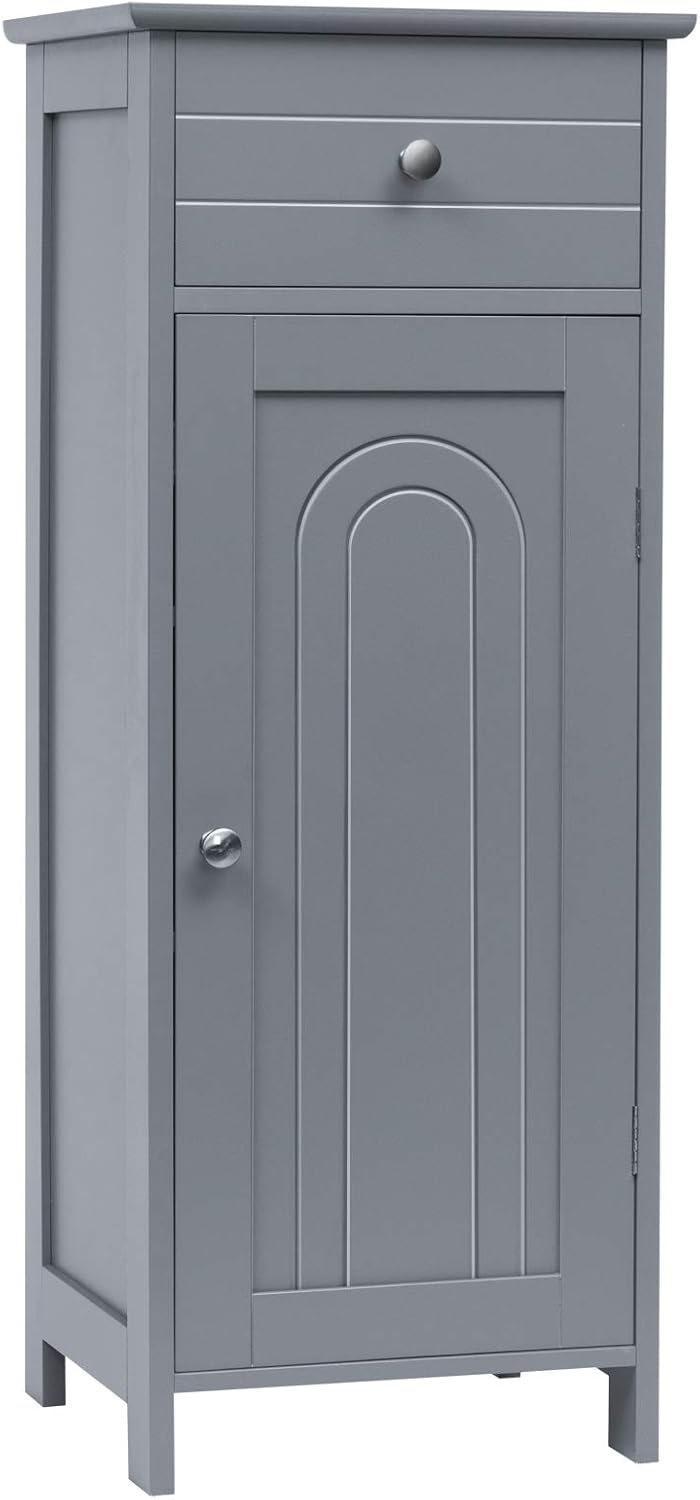 Black Wooden Bathroom Floor Cabinet with Drawer and 2 Adjustable Shelves J6056