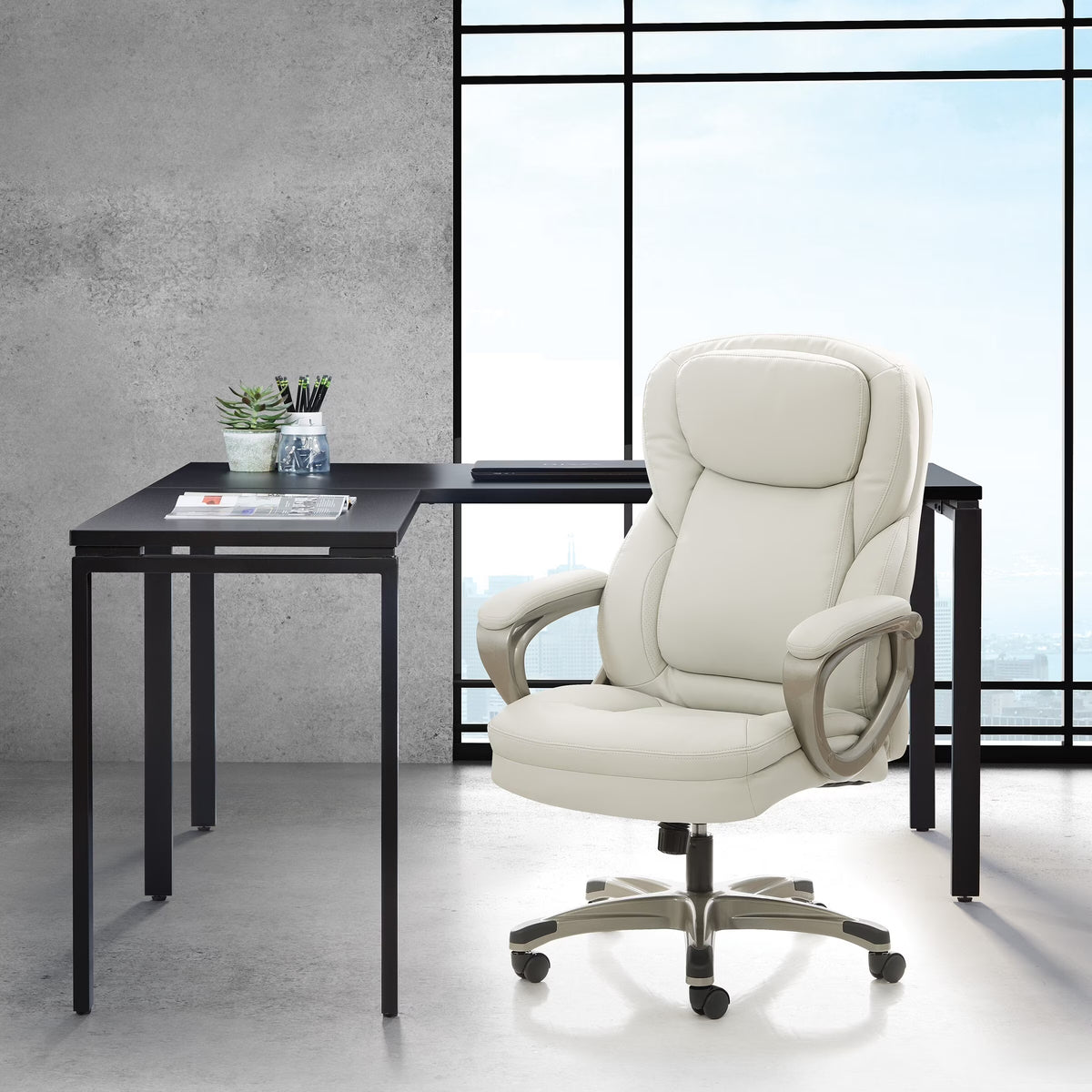 Cream Bonded Leather Executive Office Chair A9495