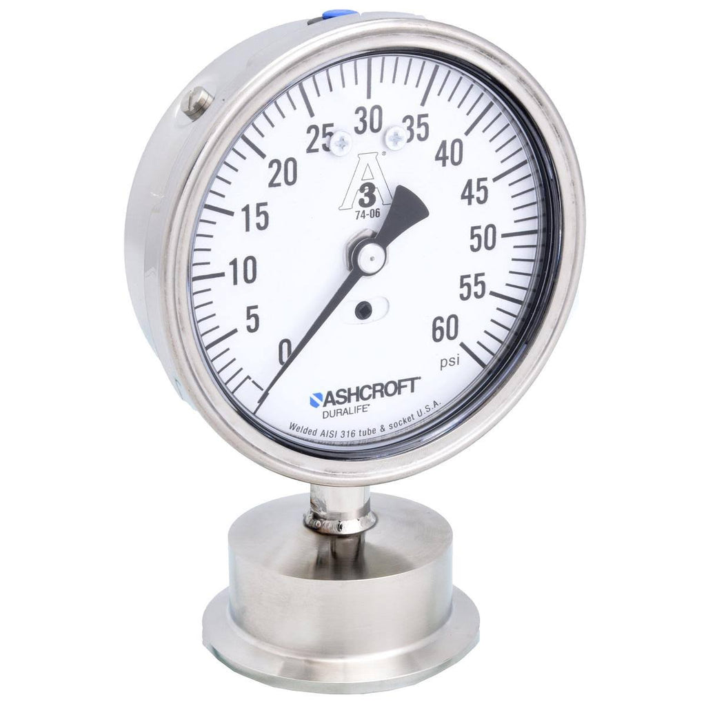60# Pressure Gauge, 0 to 60 psi, 3-1/2in, 2in Q654826