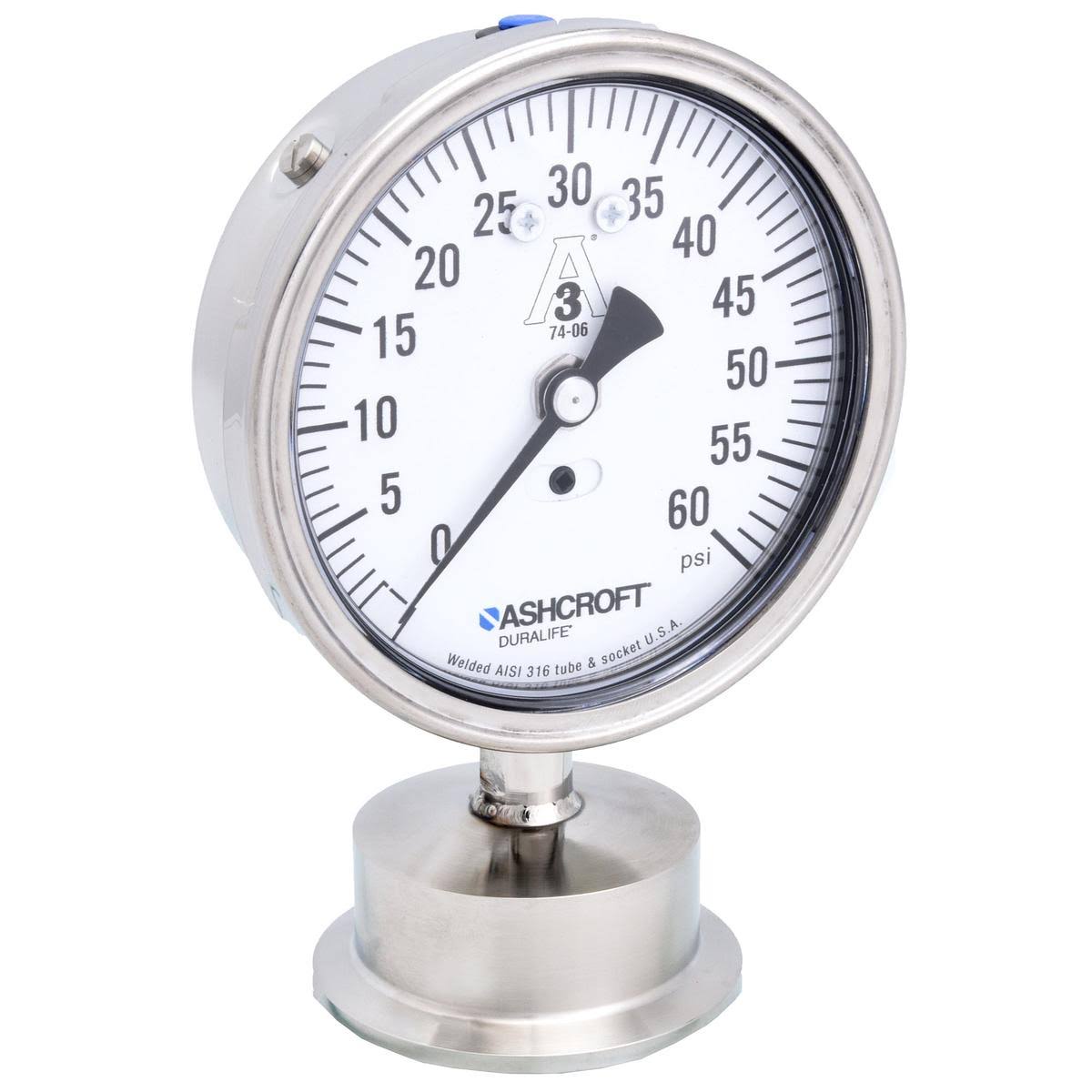 60# Pressure Gauge, 0 to 60 psi, 3-1/2in, 2in Q654826