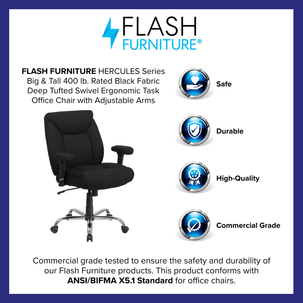 Big & Tall 400 lb. Rated Black Fabric Tufted Swivel Ergonomic Office Chair Y7249