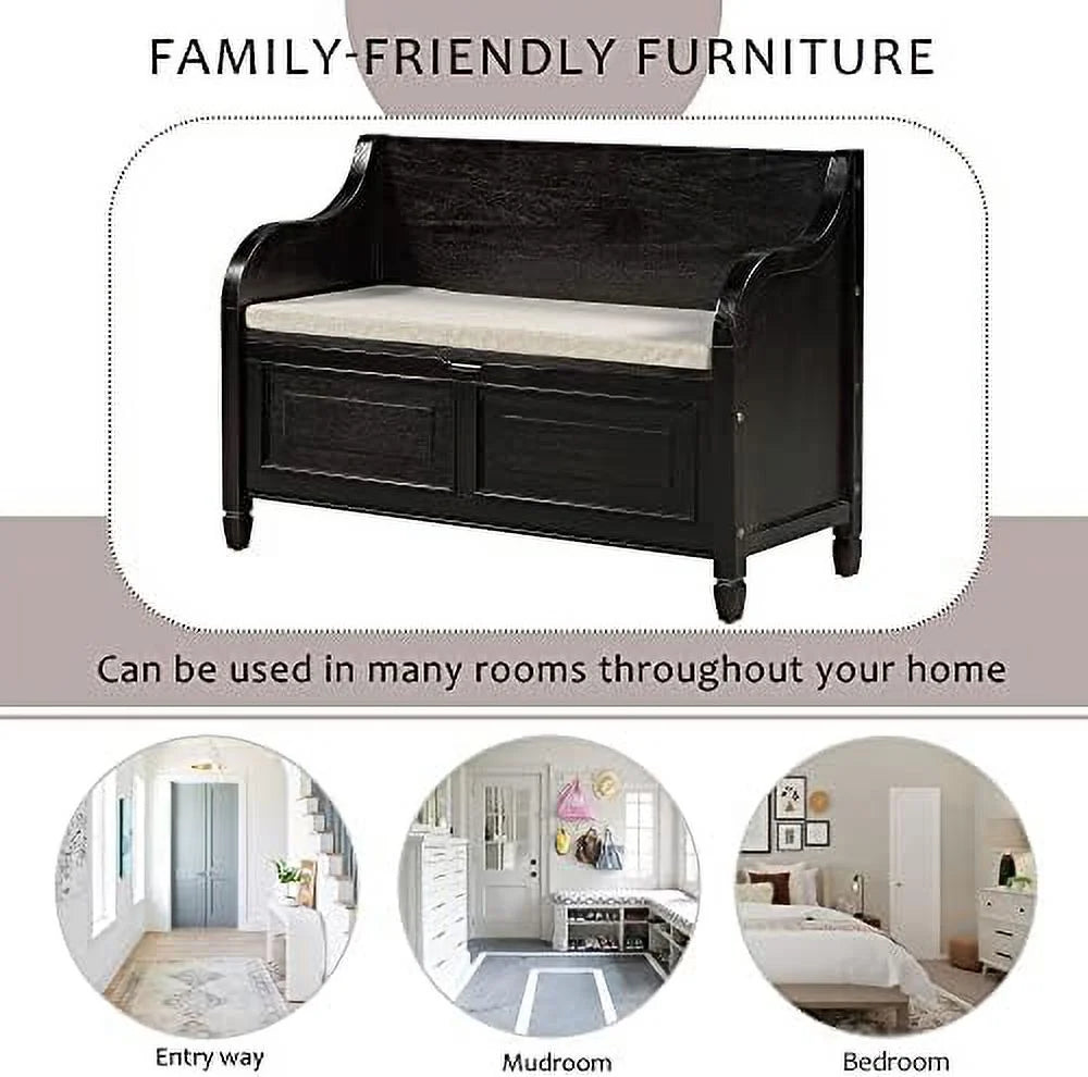 Brown Cushion Shoe Bench with 2 Doors Cabinet I1551