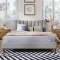 Queen Size Gray Linen Upholstered Platform Bed Frame with Tufted Headboard K480849