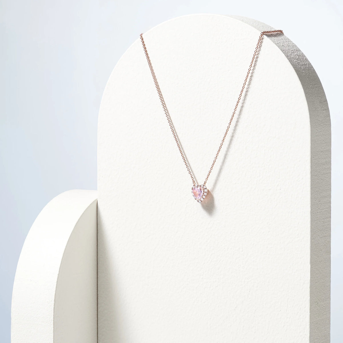 Lab Grown Diamond and Created Pink Sapphire Sterling Silver Necklace U4089