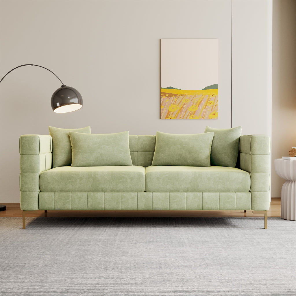 Green Upholstered Sofa with 4 Pillows and Golden Metal Legs T471850