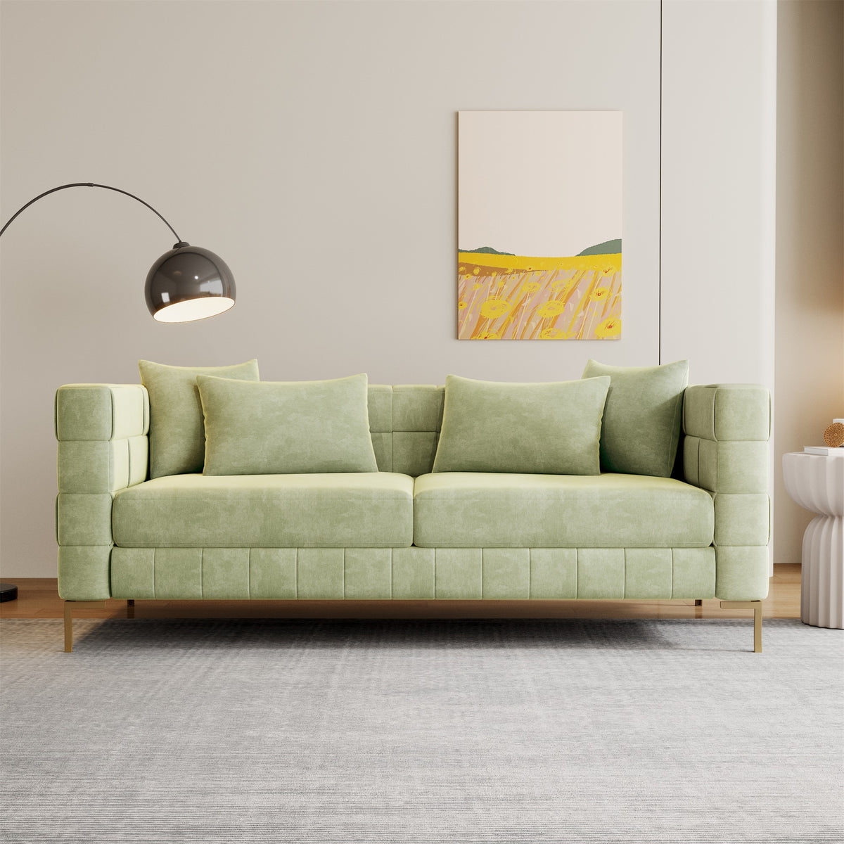 Green Upholstered Sofa with 4 Pillows and Golden Metal Legs T471850