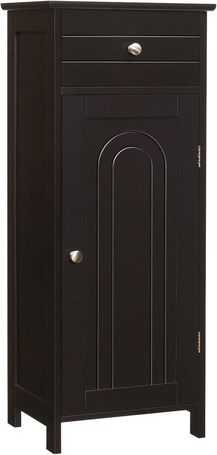Black Wooden Bathroom Floor Cabinet with Drawer and 2 Adjustable Shelves J6056