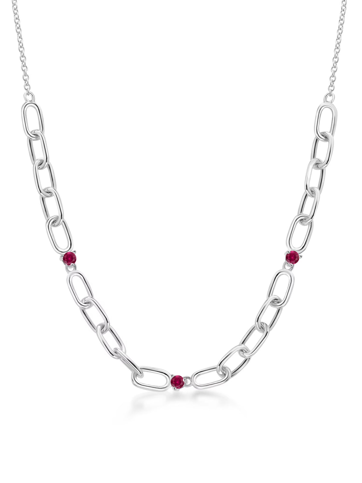 0.18 Ct Round Red Created Ruby 925 Sterling Silver Link Paperclip Chain Necklace F2623