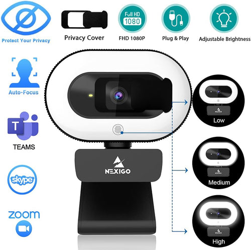 1080P Webcam with Ring Light and Privacy Cover Z59073