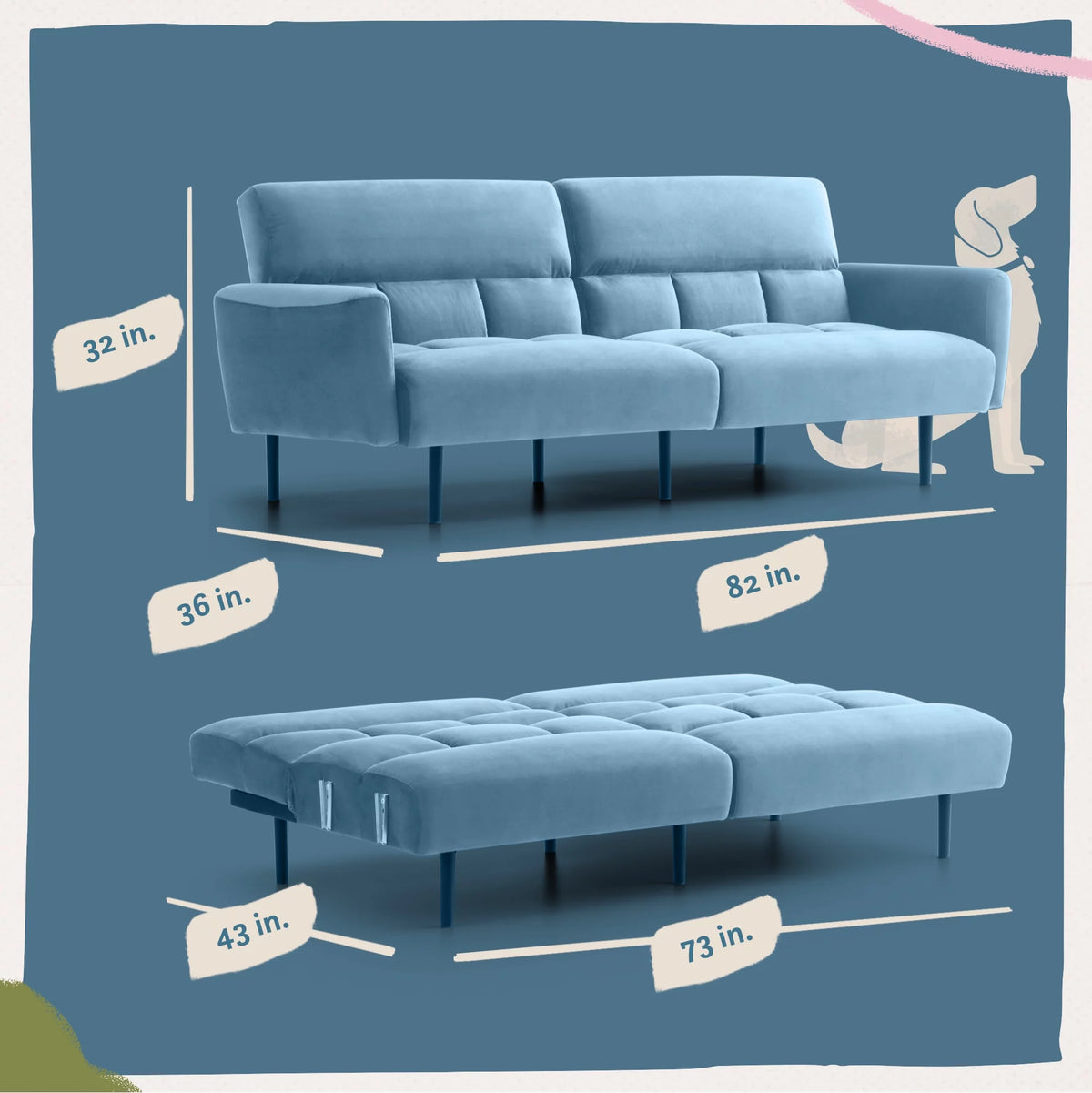 Navy Velvet Sofa Bed Y40661
