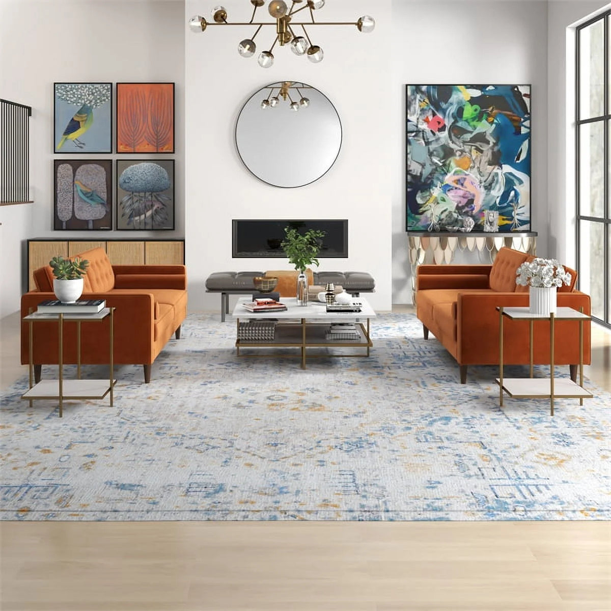 Orange Velvet 2-Piece Sofa Set G691324