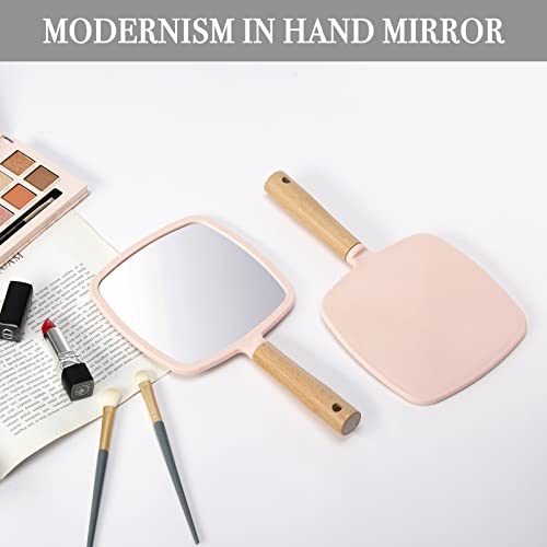 Hand Held Wood Mirror with Handle S9585