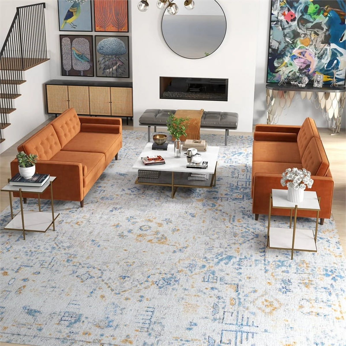 Orange Velvet 2-Piece Sofa Set G691324