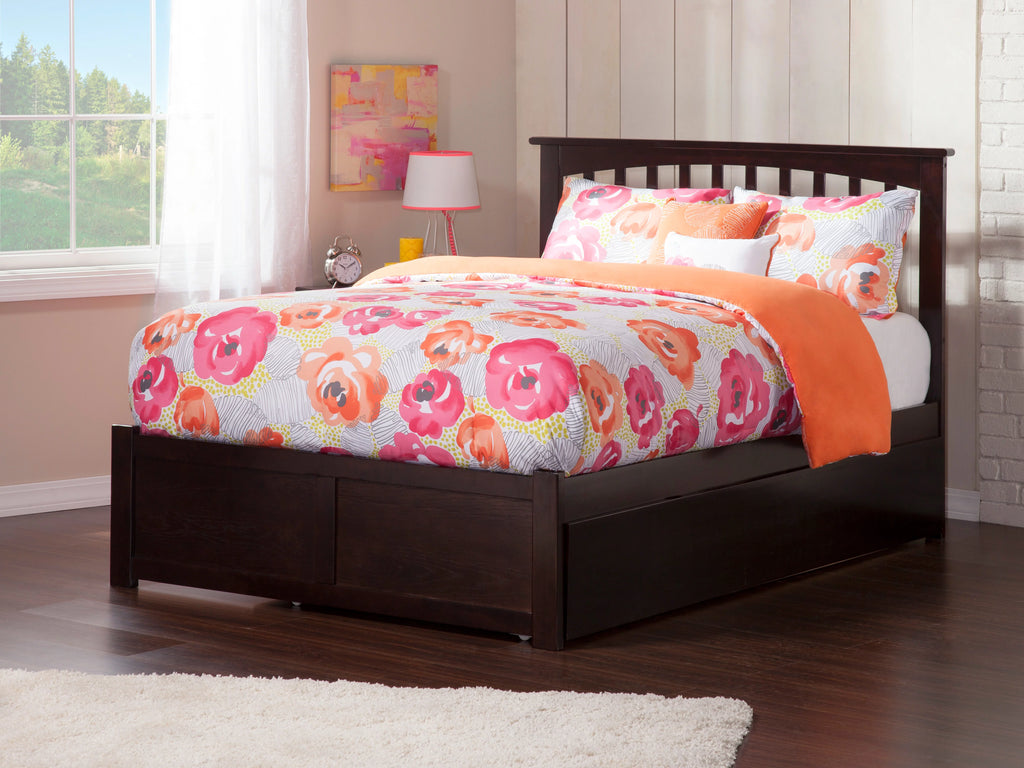 Full Platform Bed with Flat Panel Foot Board and Urban Trundle Bed in Espresso N19452