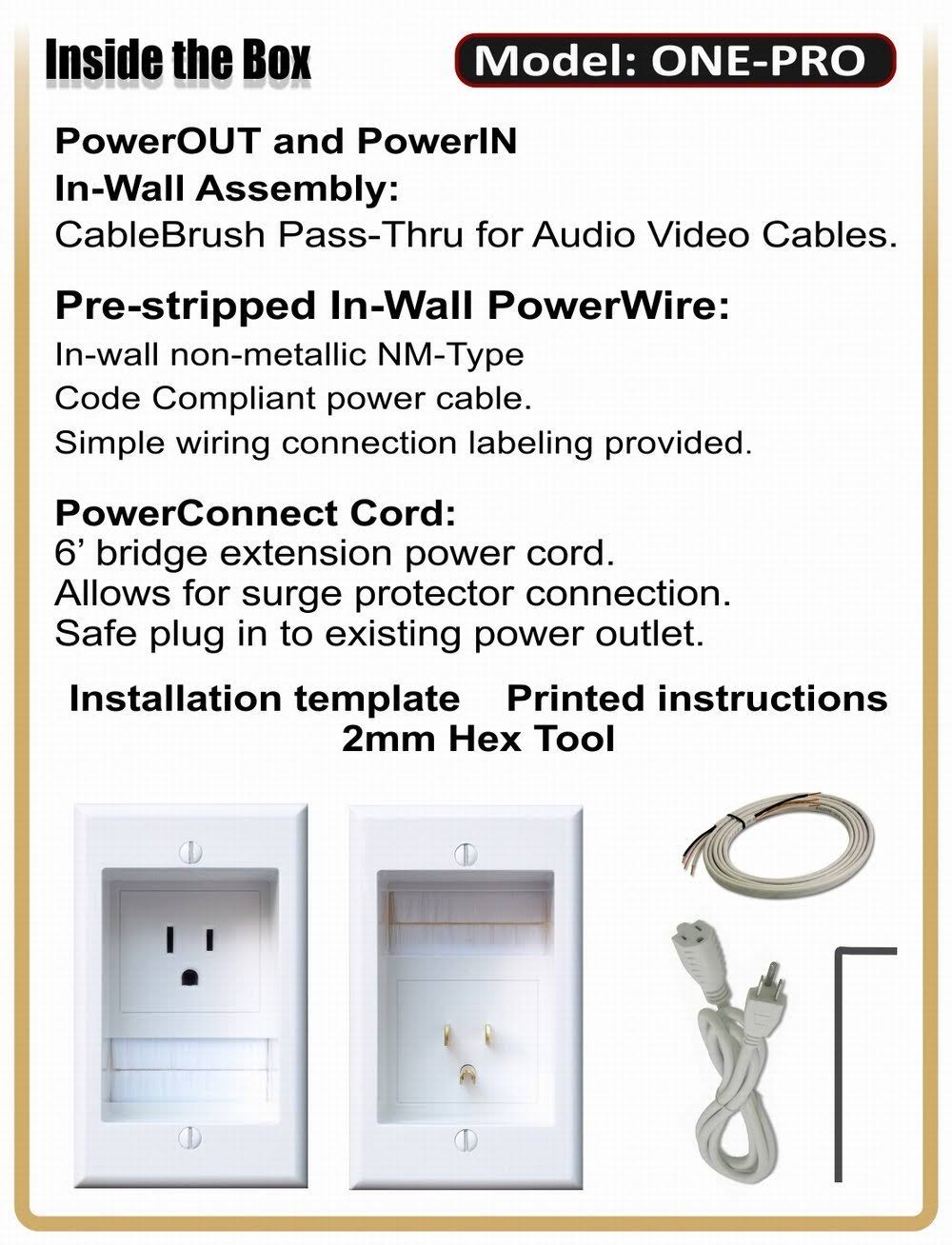 Single-Outlet Recessed In-Wall Cable Management System X44241