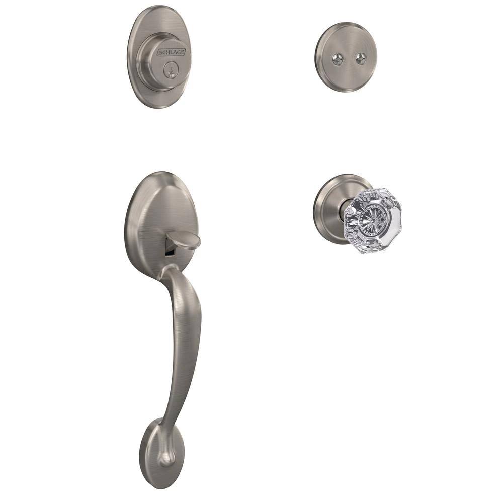 Satin Nickel Single Cylinder Door Handleset with Glass Door Knob M39945