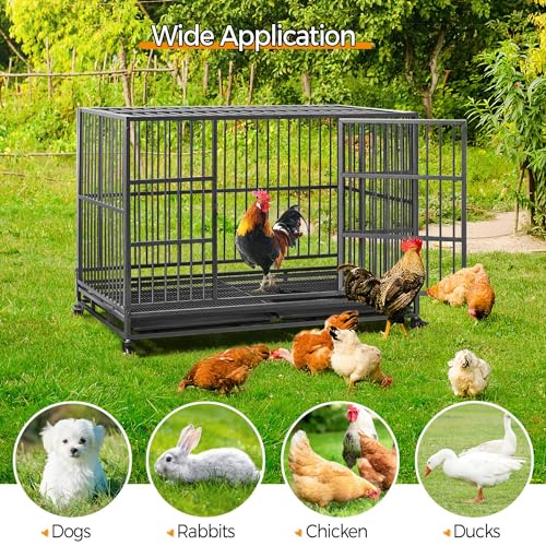 48'' XXL Dog Crate with 2 Doors Lockable Wheels B646