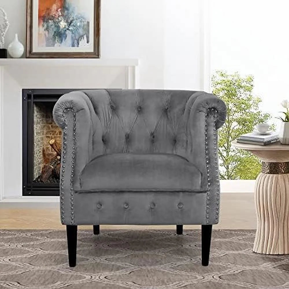 Mid-Century Velvet Accent Chair with Ottoman E29304