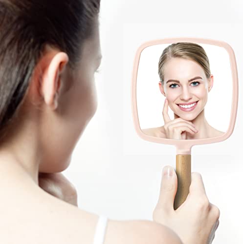 Hand Held Wood Mirror with Handle S9585