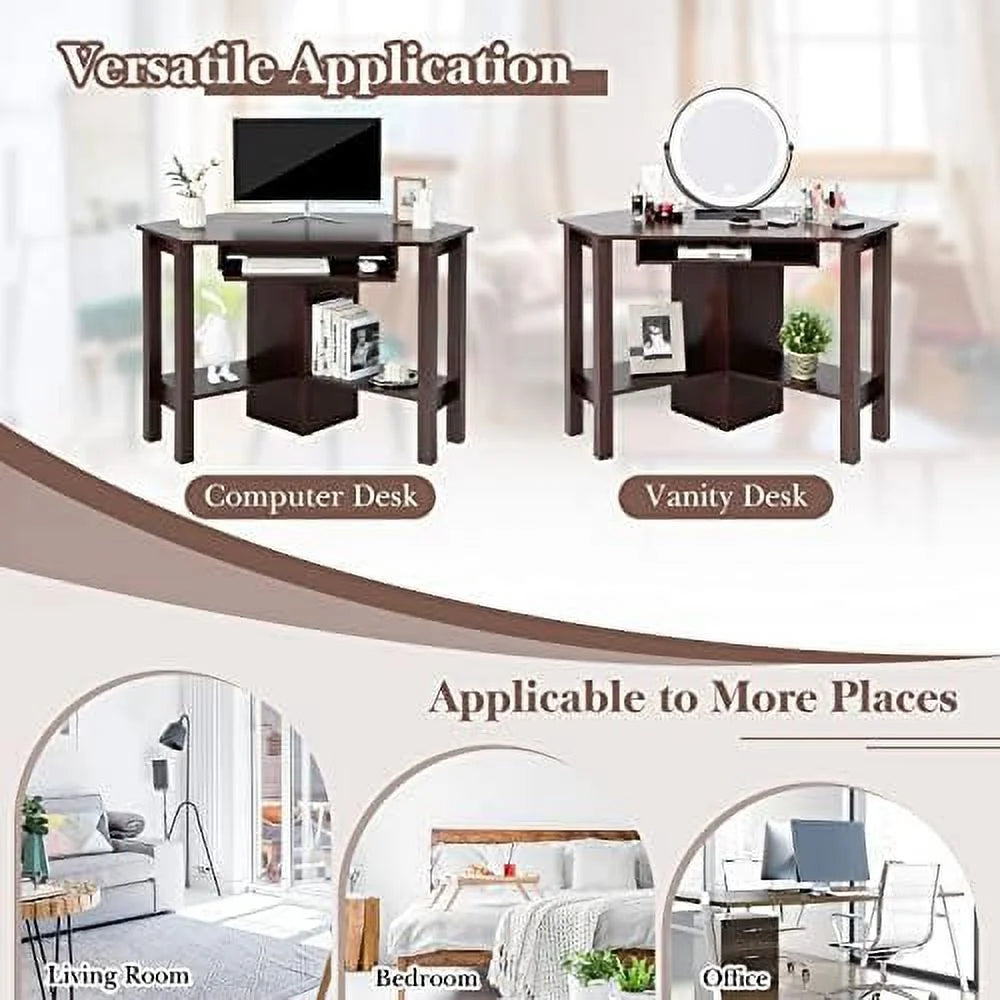 Corner Desk with Keyboard Tray and Shelves Z935