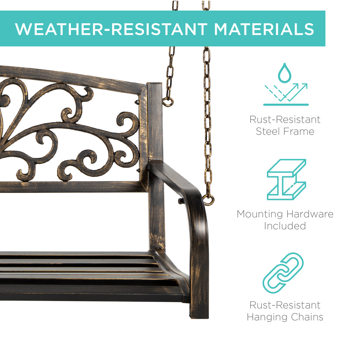 Bronze Metal Outdoor Porch Swing A157741