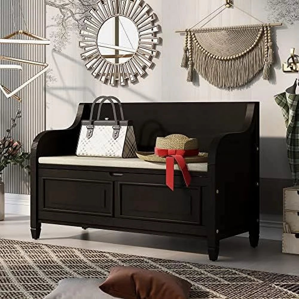 Brown Cushion Shoe Bench with 2 Doors Cabinet I1551